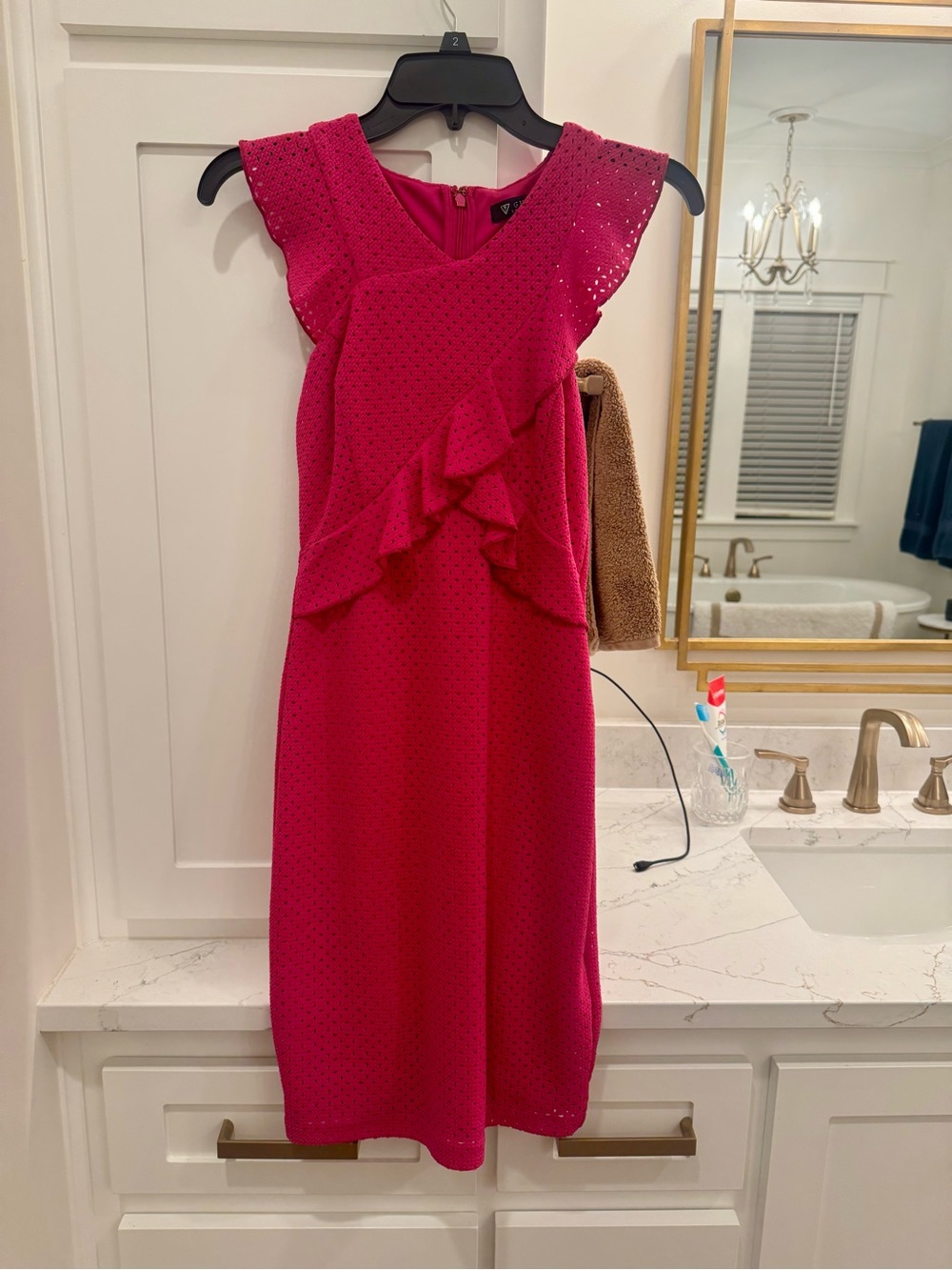 Guess Women’s Juniors Homecoming Formal Hot Pink Ruffle Midi Dress Size 2